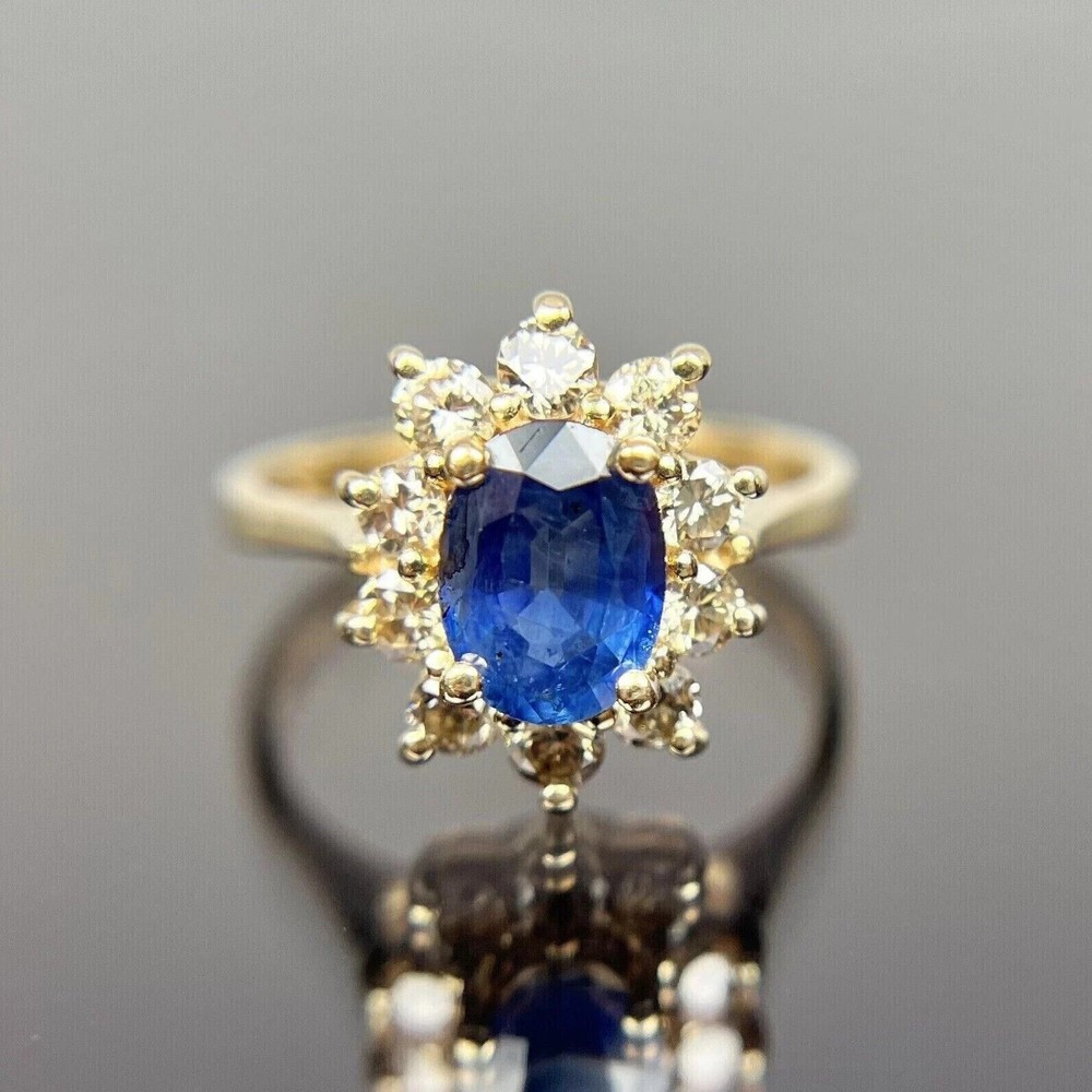 3.45 Ct Oval Cut Blue Sapphire Diamond Wedding Ring 14K Solid Yellow Gold