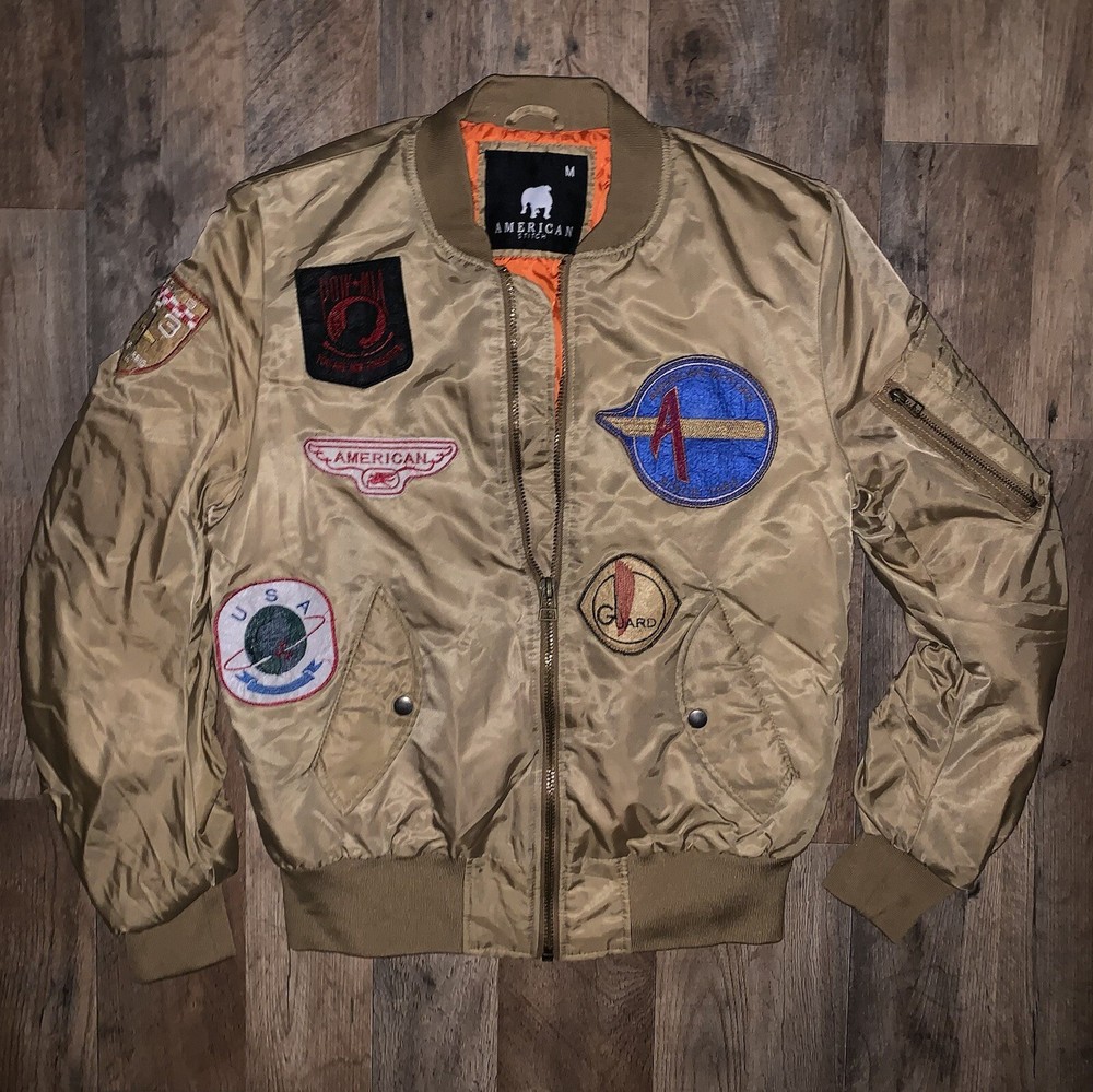 American Stitch Patch Bomber Jacket  Gold Men’s Size Medium M