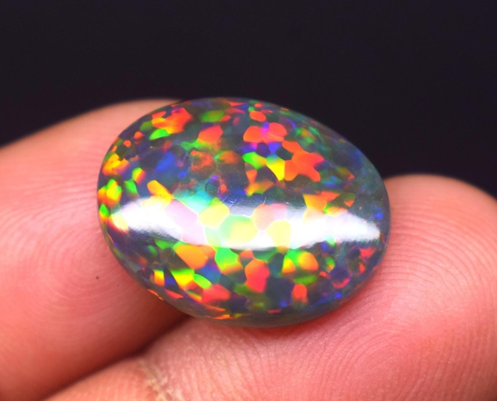 Natural Ethiopian Multi Fire Black Opal Cabochon 4 Ct Loose Gemstone