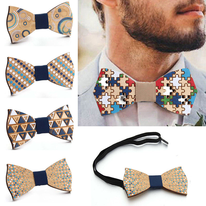 Handmade Adjustable Wooden Bowtie Necklace with Engraved Natural Wood Bowknot