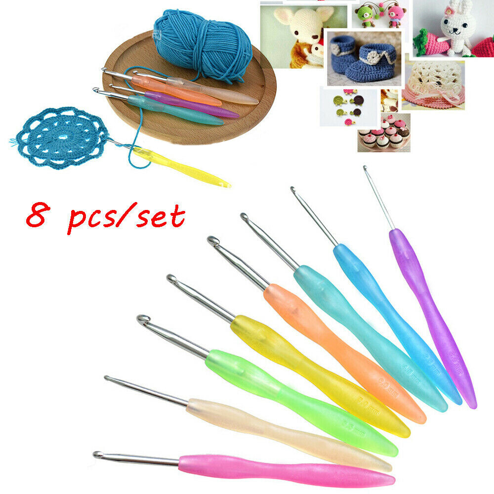 8X Crochet Hook Set Ergonomic Yarn Grip Kit Knitting Needle Sewing Tool Soft
