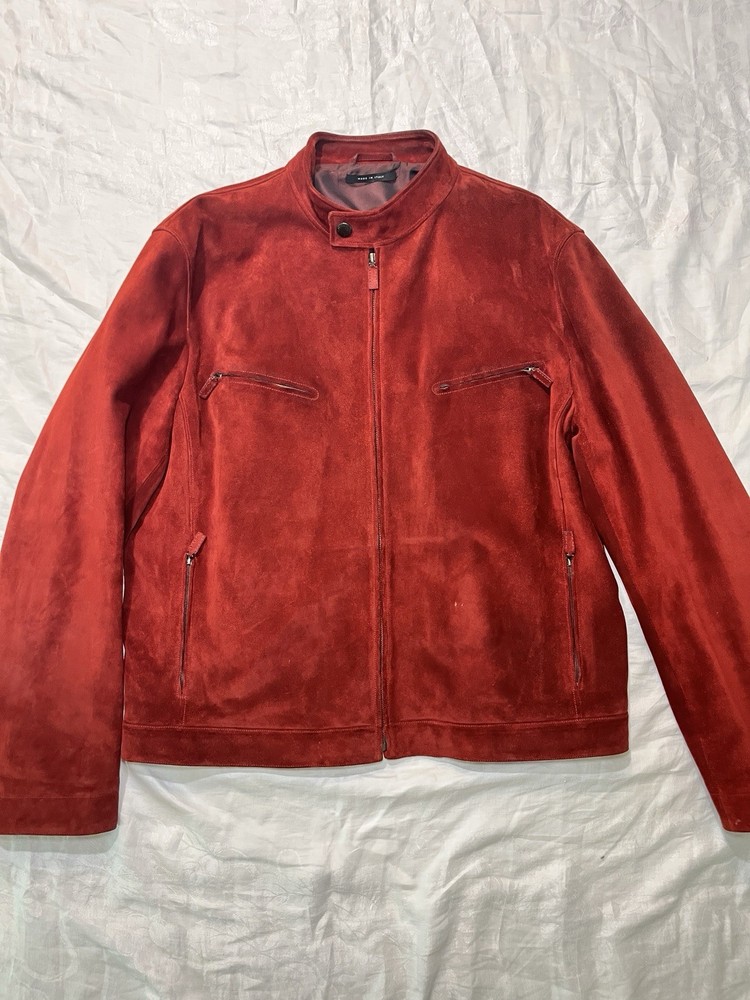 Vintage Gucci Burgundy Leather Moto Style Men’s Jacket Size 58 XL