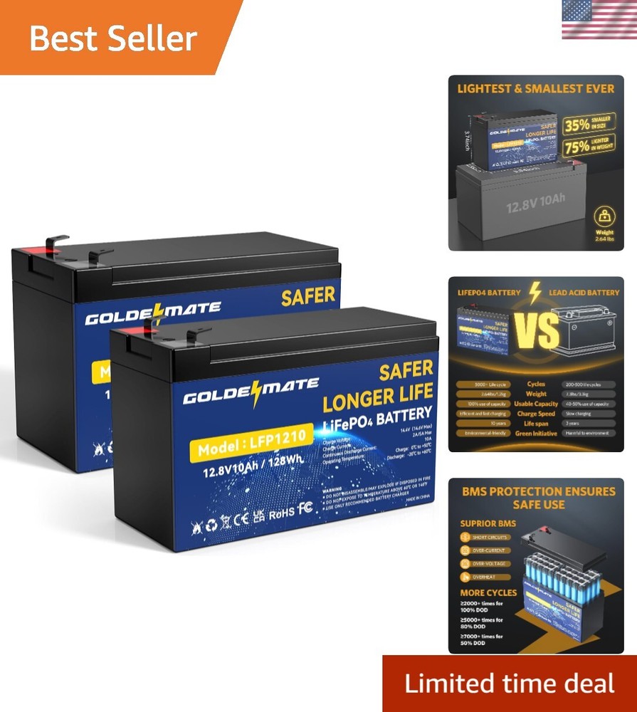 12V 10Ah LiFePO4 Lithium Deep Cycle Battery2-Pack, 5000+ Cycles Lithium Iron ...