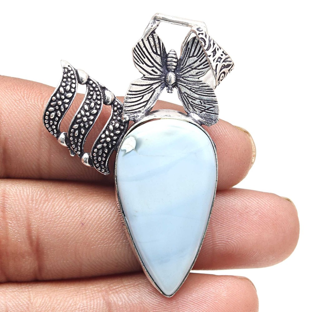 Pendant Owyhee Blue Opal Gemstone Handmade Gift For Her Silver Jewelry 2.5