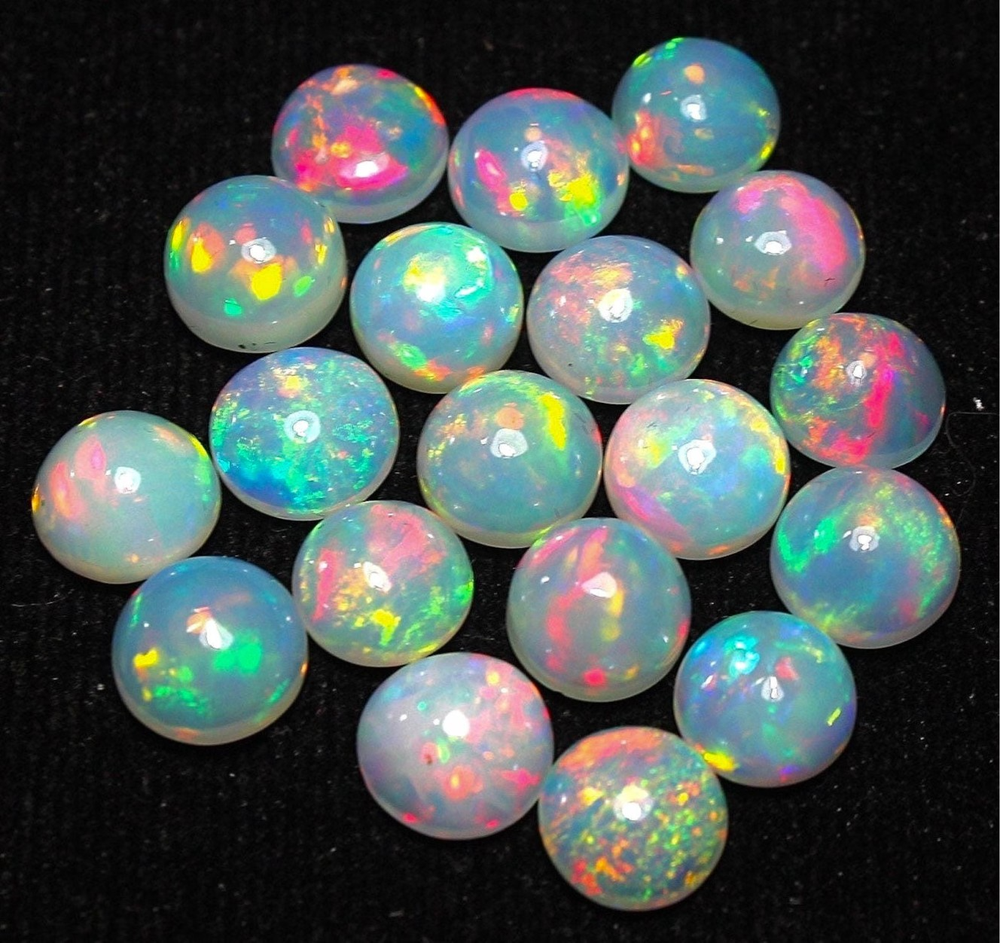 6 Ct / 5 Pcs Lot Natural Fire Opal Multicolor Round Cabochon 8mm Loose Gemstone