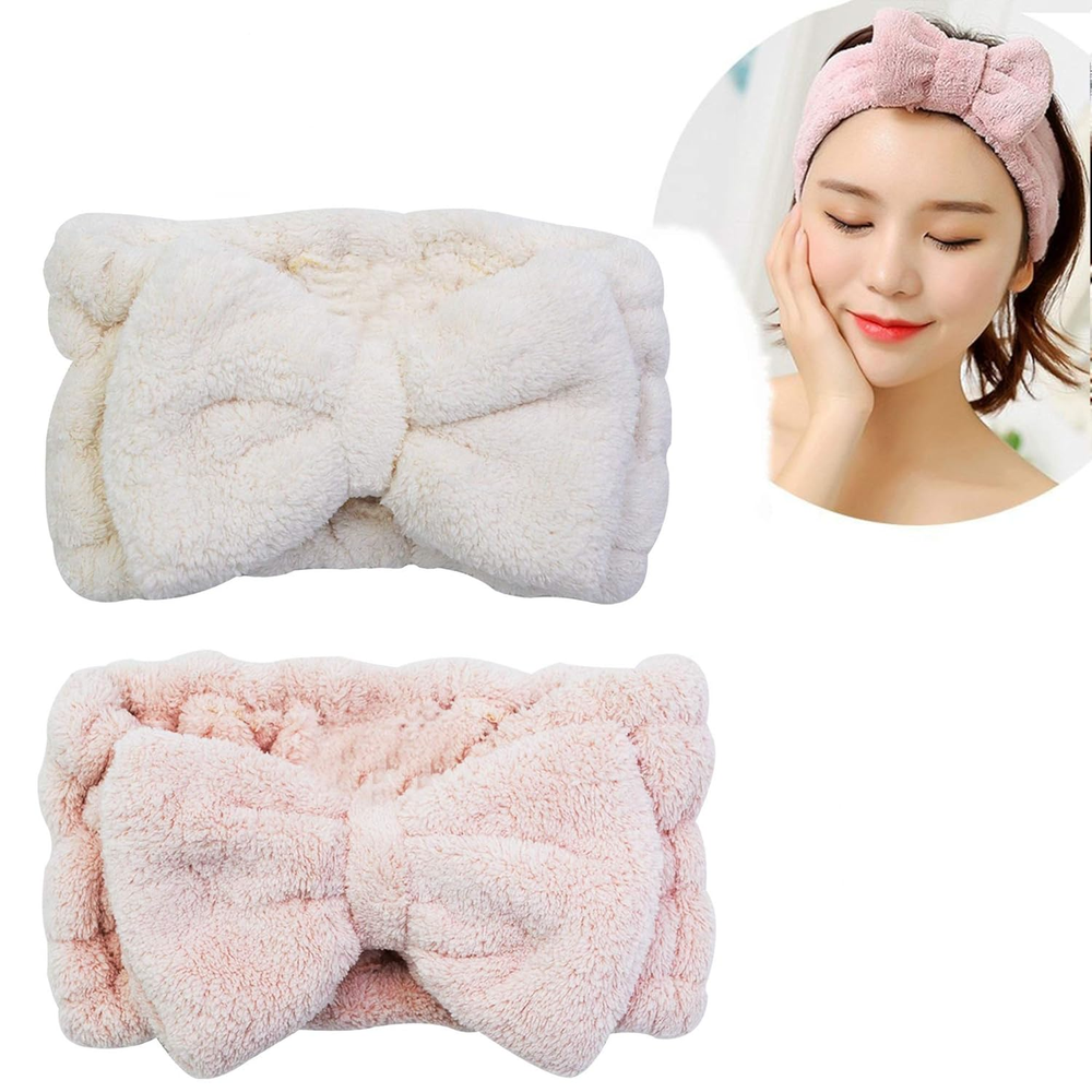 2 Pack Microfiber Bowtie Headbands for Makeup and Skincare