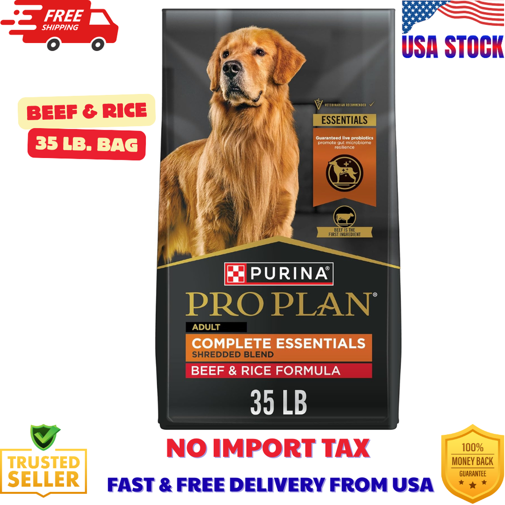 Purina Pro Plan Complete Essentials Shredded Blend Beef and Rice Dog Food 35 lbs