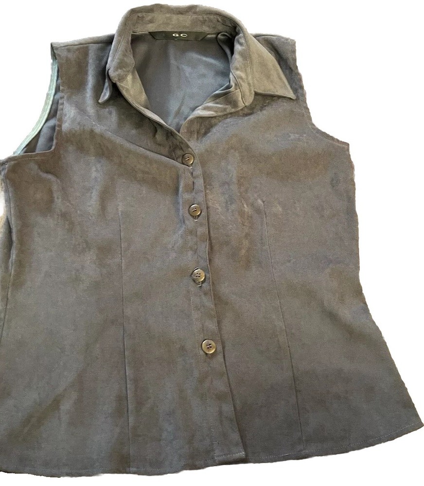 Vintage GO Womens Vest Olive /Gray Tone Size 6 Lagenlook Button Up Made In USA