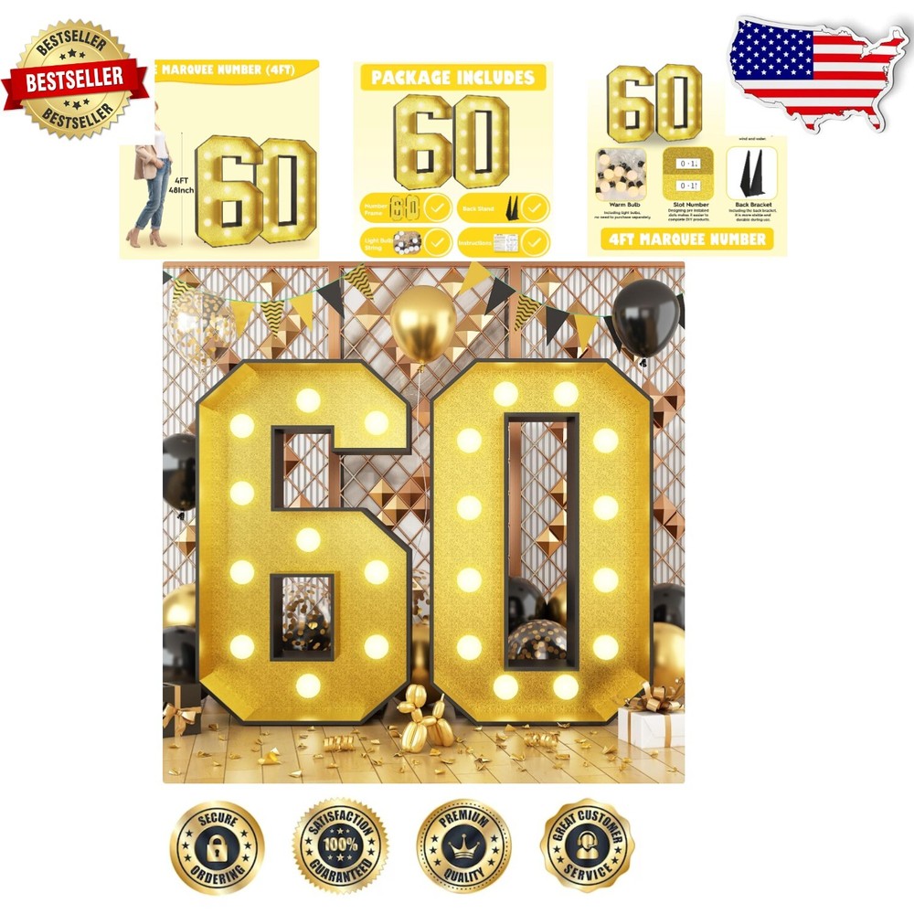 4FT Retro Glitter Gold Marquee Number DIY Kit – Ultimate Party Focal Point