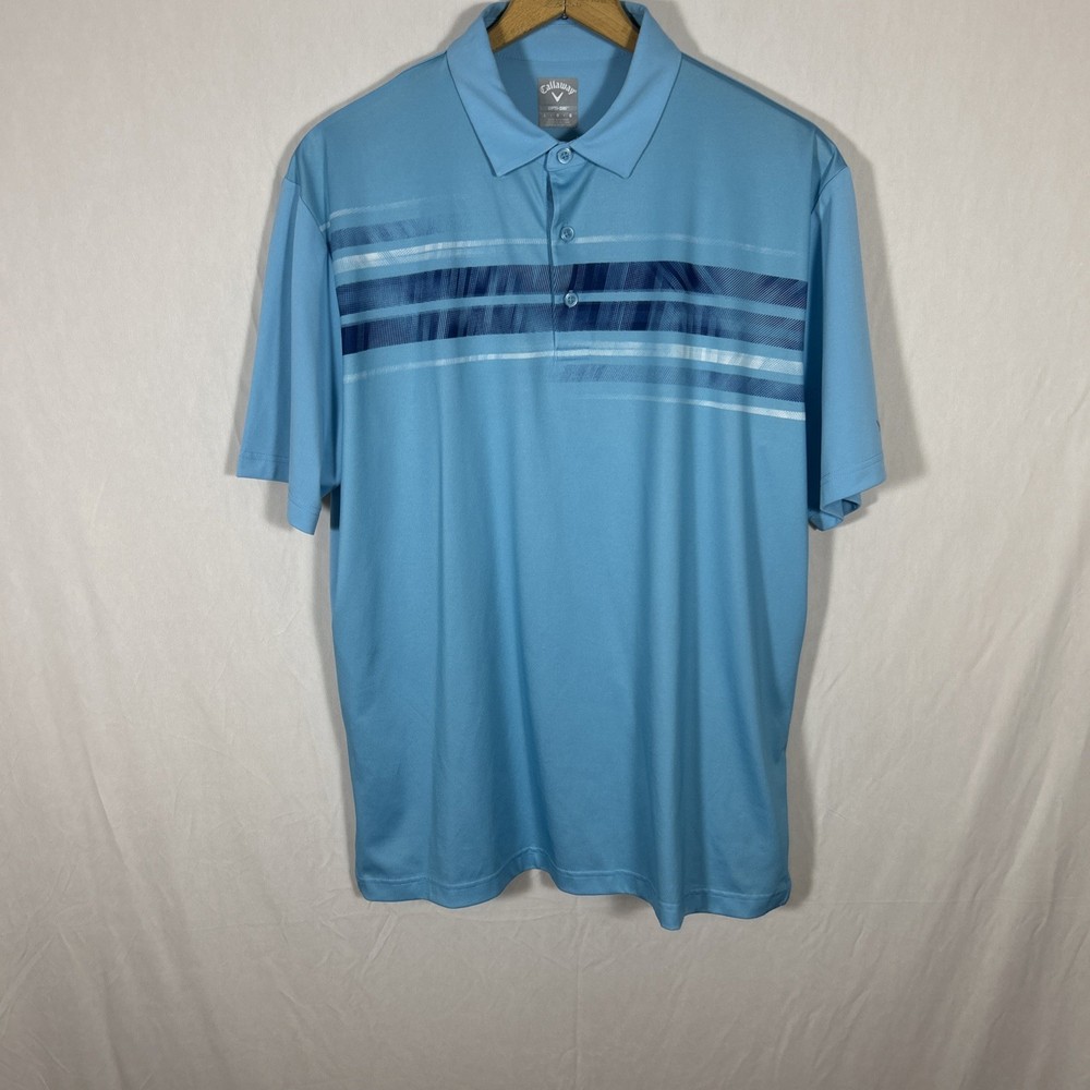 Callaway Men’s Opti-Dri Polo Shirt Size Large Blue Striped Golf- Stylish