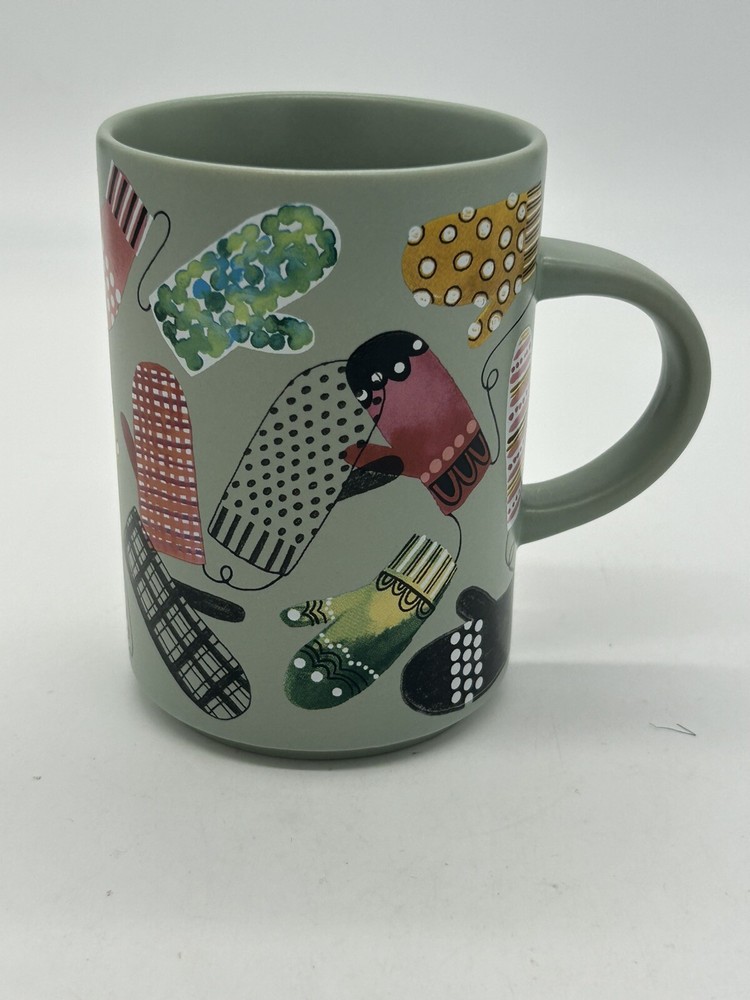 Starbucks Coffee Tea Mug Christmas Sage Green with Colorful Mittens - 2017