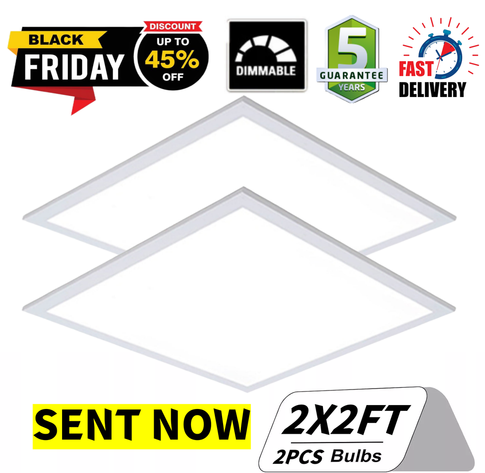 2 Pack 2x2 LED Flat Panel Light 45W Drop Ceiling Light Indoor Commercial Fixture
