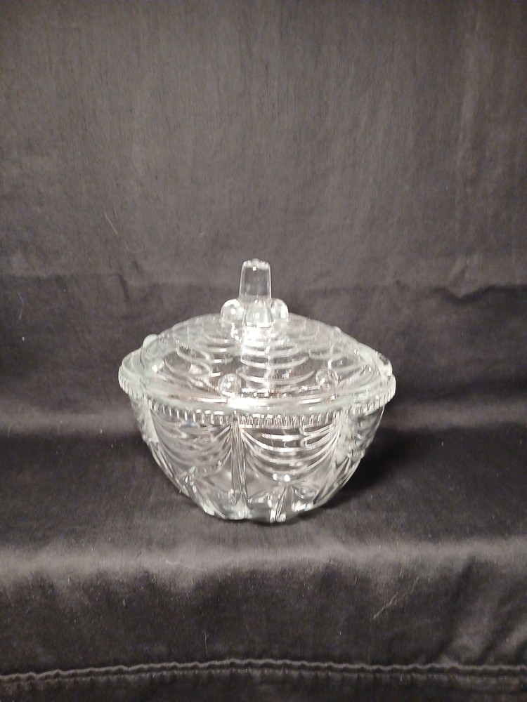Vintage Clear Glass Beaded Bowl with Lid for Candy or Nuts KIG