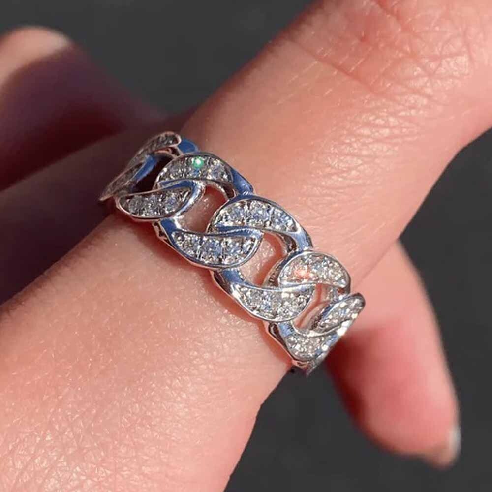 Cuban Link Men's VVS1 Moissanite Round Eternity Band Ring in 925 Sterling Silver