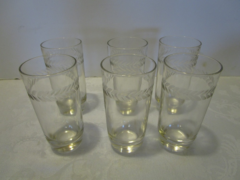 Vintage Tiffin Glass 6-Piece Laurel Wreath Tumblers 8oz 7.25in 1940s Set