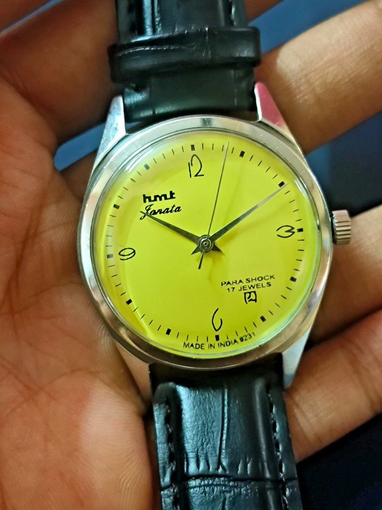 Vintage HMT Janata Yellow 17 Jewels Mechanical Hand Winding Men's Wrist Watch
