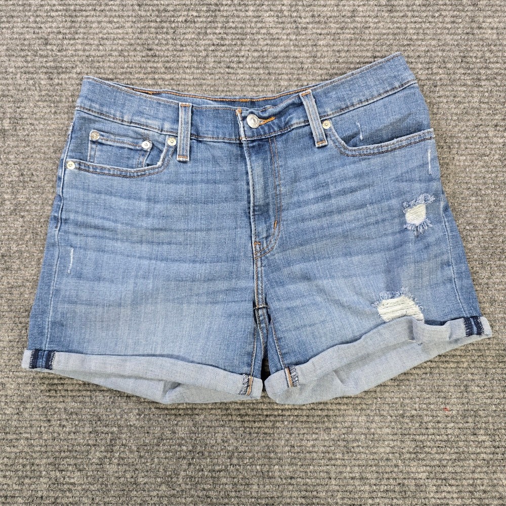 Levi's Shorts Womens 29 Blue Mid Length Distressed Cuffed Stretch Denim