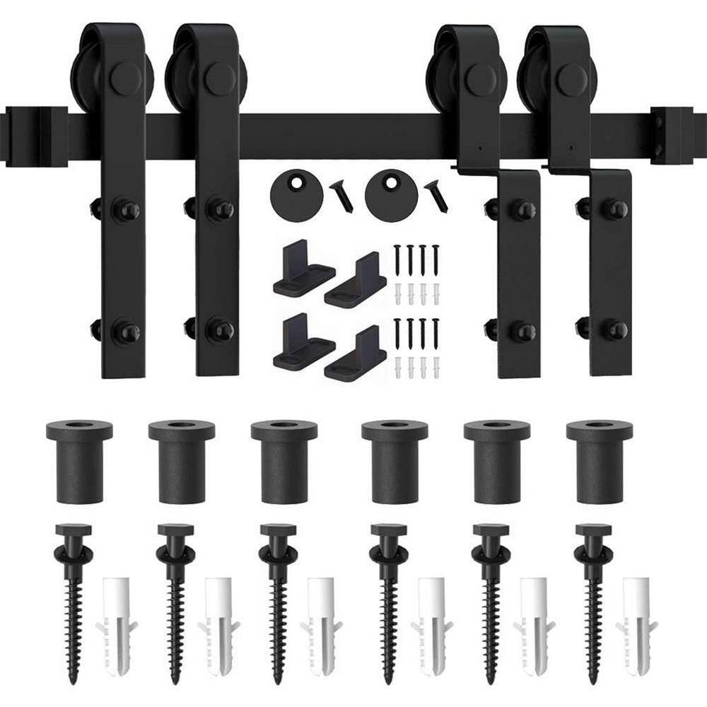 7.5 Ft Heavy-Duty Single Track Bypass Barn Door Hardware Kit for Double Doors