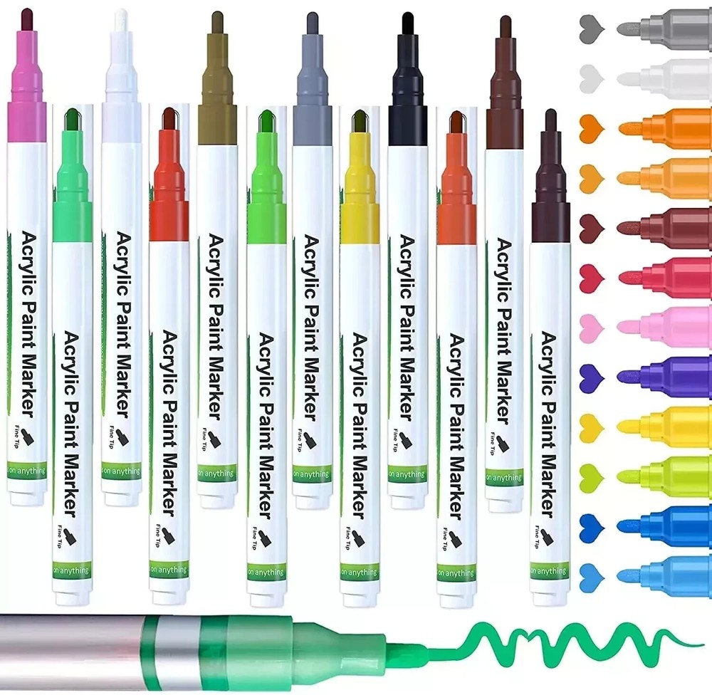 12-Color Acrylic Paint Marker Set for Canvas Art and Watercolor Projects
