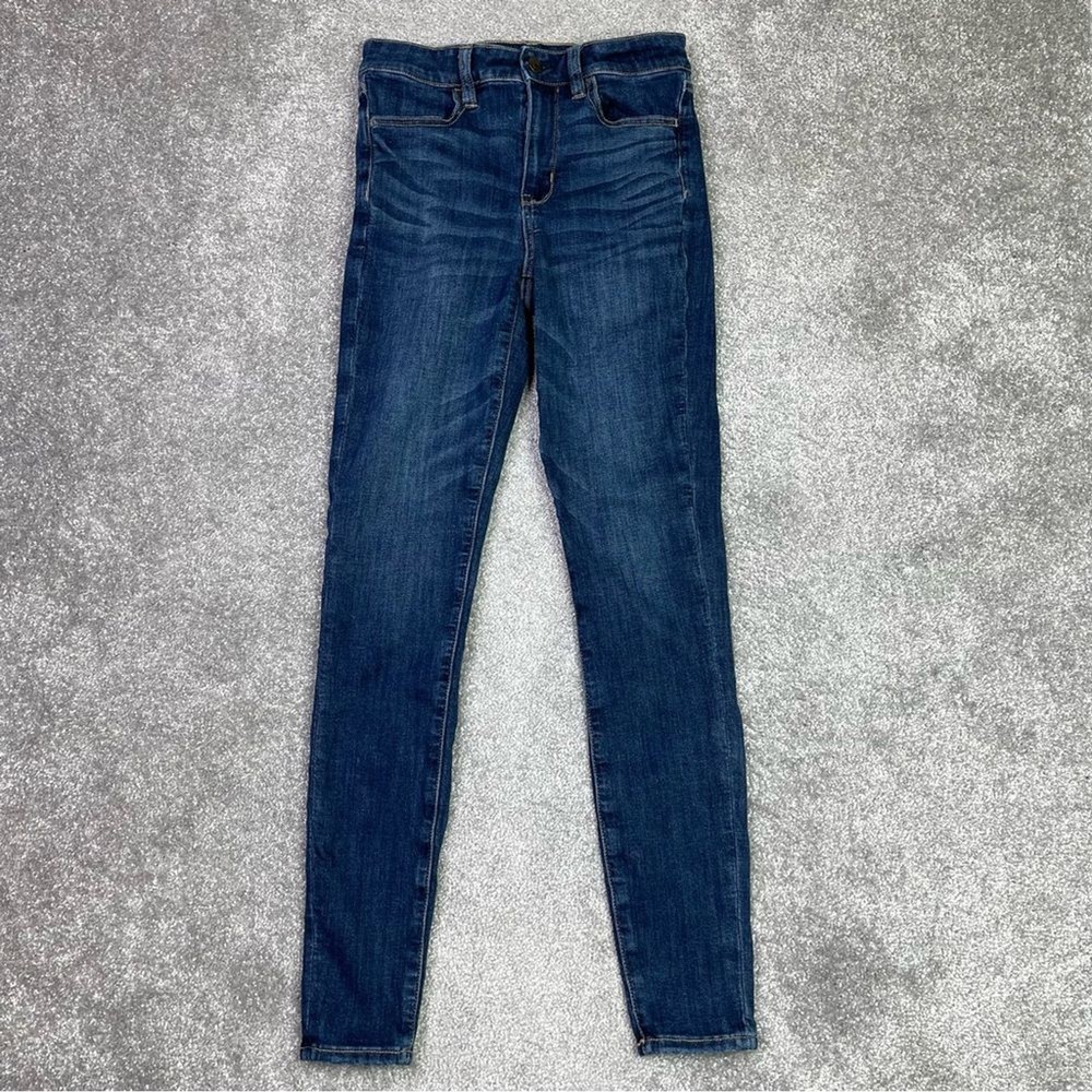American Eagle Jeans Women's 2 Long Blue Jegging Skinny High Rise Dark Denim