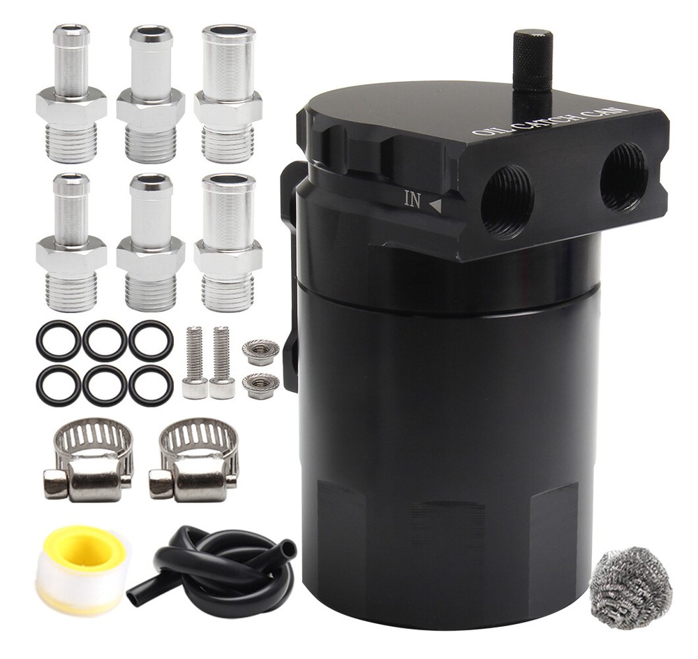 Universal Black Oil Catch Can Kit with Hose Baffled Reservoir Tank Aluminum