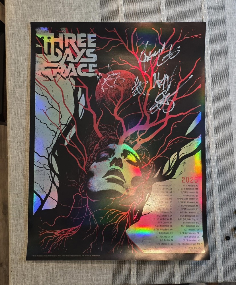 Three Days Grace Autograph 2025 tour foil poster By All Band Memebers!-image