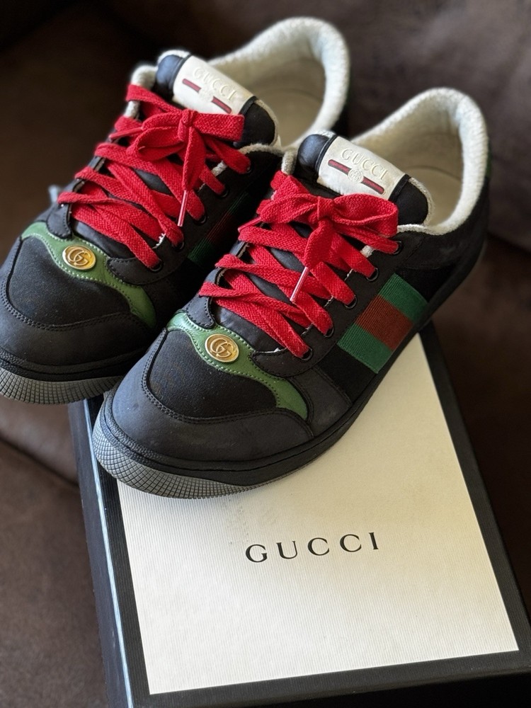 Gucci Web Accent Nubuck Low Top Sneakers Black Printed Pre-Owned