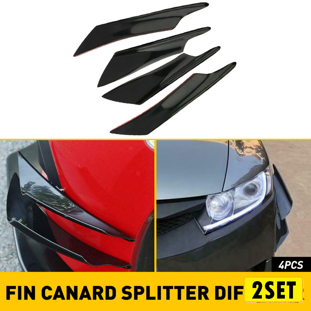 Glossy Black Car Bumper Fin Canard Splitter Diffuser Valence Spoiler Lip 8pcs US