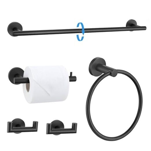 5-Piece Matte Black Towel Bar Set Bathroom Accessories Kit