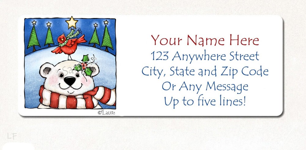 Whimsical Polar Bear with Cardinal Christmas Holiday Return Address Labels
