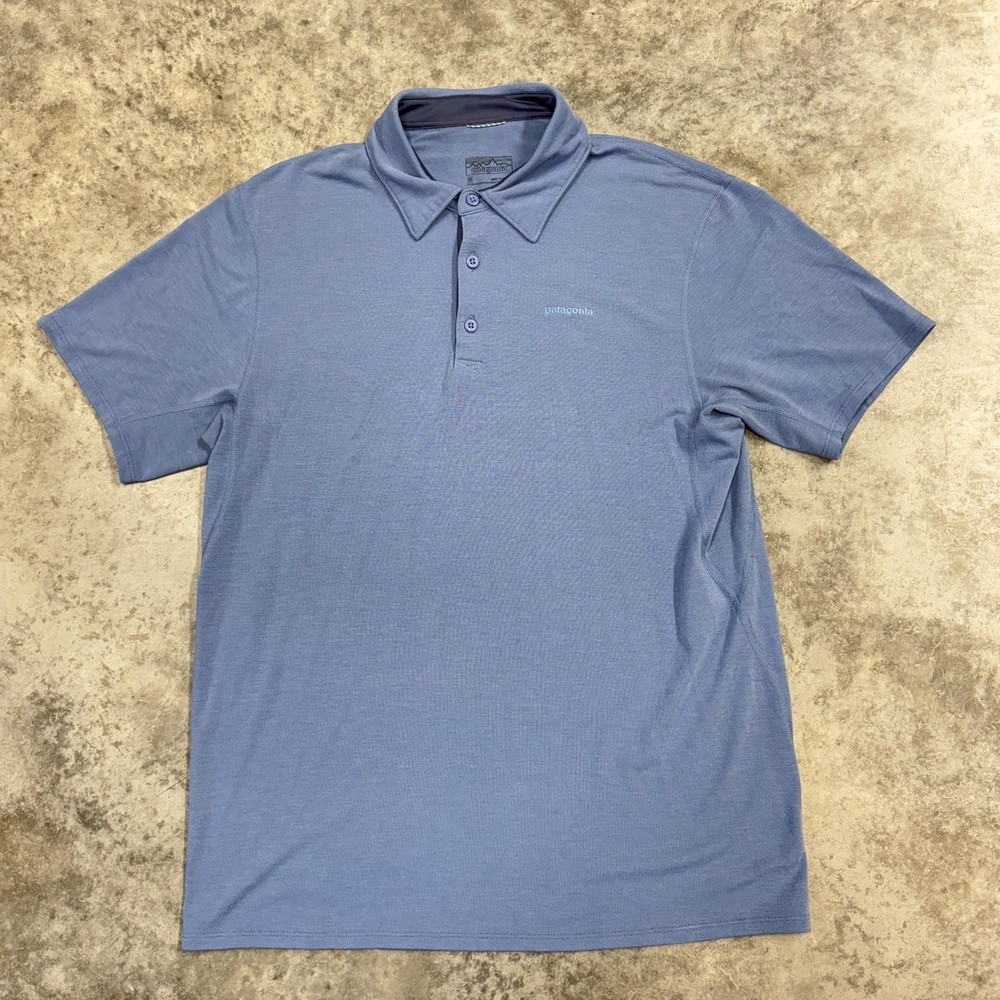 Patagonia Polo Shirt Mens Medium Blue Lightweight Tagless Casual Logo Outdoor