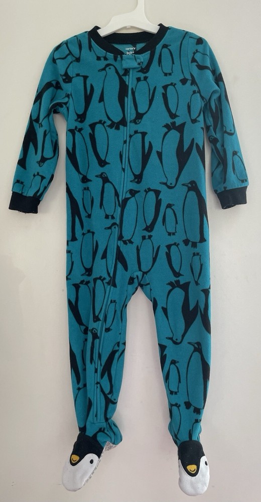 Carter's Toddler Boys 1-Piece Cute Penguins Cozy Fleece Footie PJs Dark Teal 3T