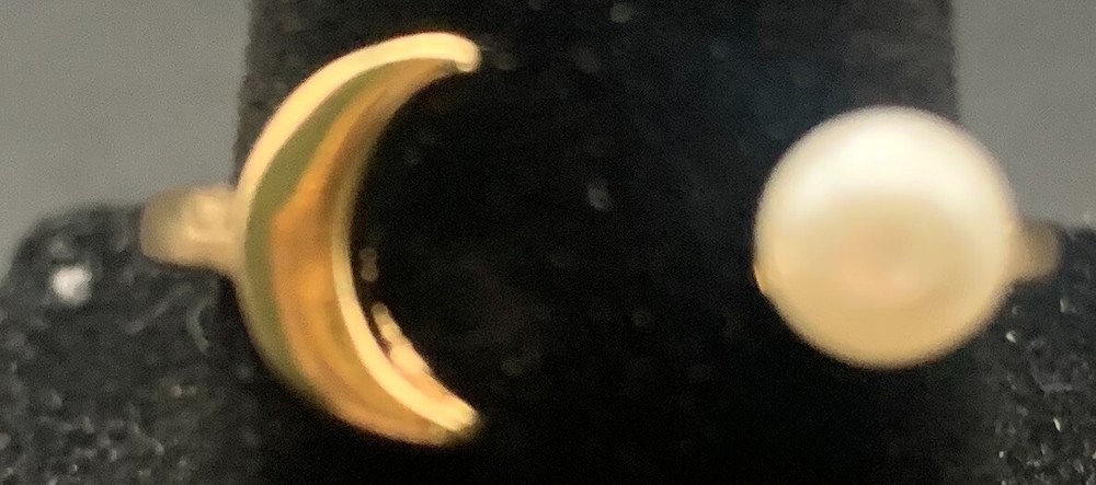 Vintage Antique Gold Tone Pearl Moon Ring - Size 7