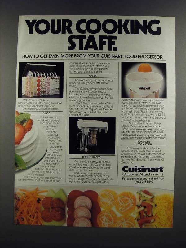 1986 Cuisinart Food Processor Attachment Set with Discs Whisk and Citrus Juicer