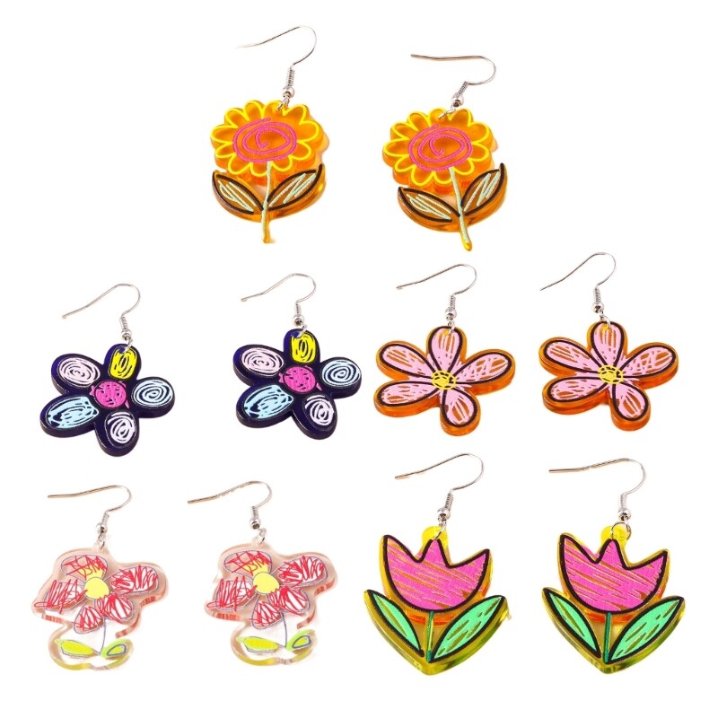 Acrylic Earrings Sweet Floral Pendant Ear Rings for Daily Wear Special Occasions