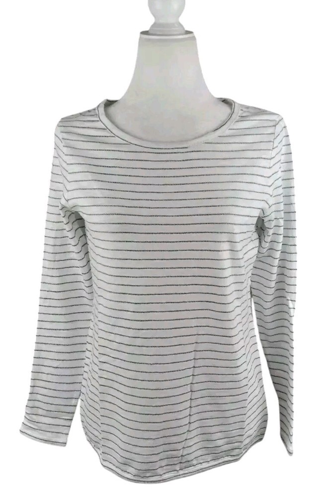 UNTUCKit Women Leoville Long Sleeve Striped Top Size Small Black White NEW Tee