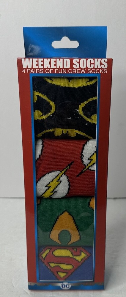Justice League Crew Weekend Socks 4 pairs  Brand New In Box SZ Boys 6-12 NEW