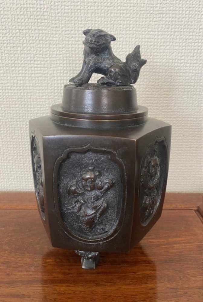 Bronze 7 Inch Incense Burner Vintage Japanese Shishi Lion Foo Dog Buddhist Art
