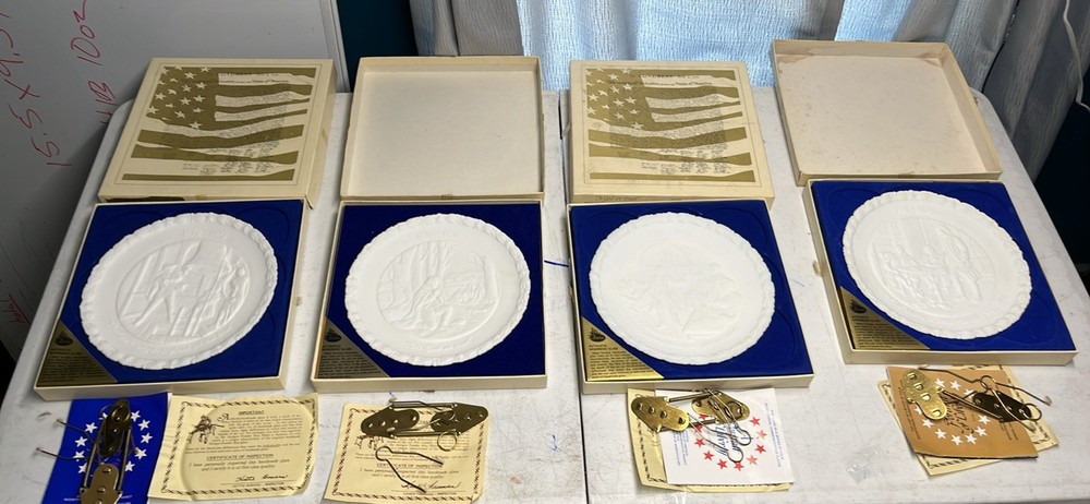 Fenton White Milk Glass Bicentennial Commemorative Plates Set of 4