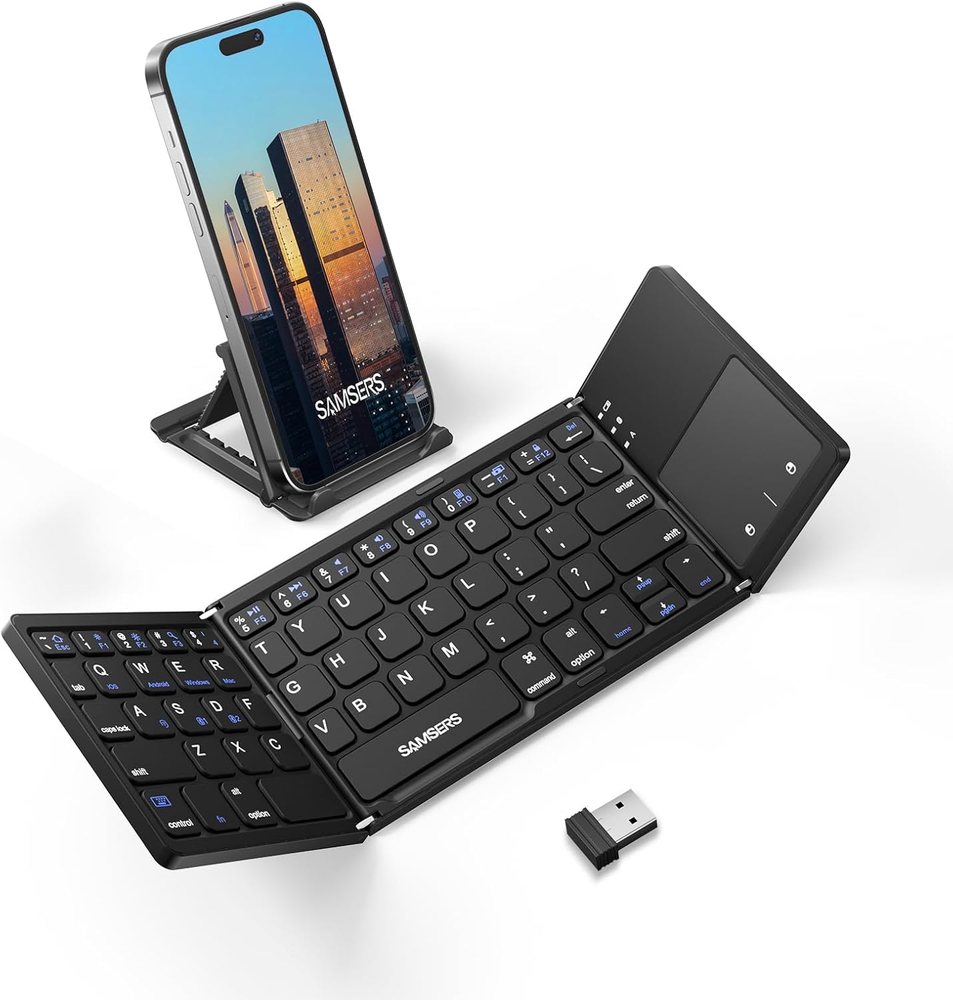 Foldable Bluetooth Keyboard with Touchpad - Dual Mode Rechargeable for Multi-Device Use