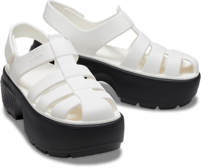 Crocs Stomp Fisherman Size W8 Sandal White Black Platform Slide Sandal - NEW!