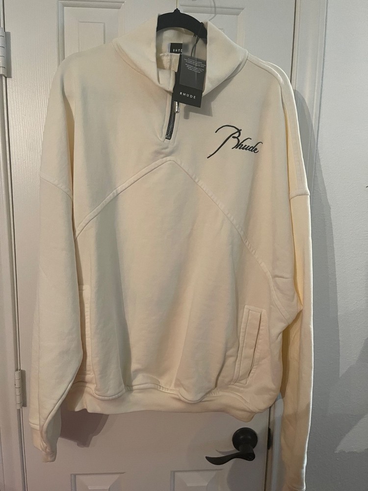 RHUDE Logo Embroidered Quarter-Zip Sweater Sweatshirt LARGE