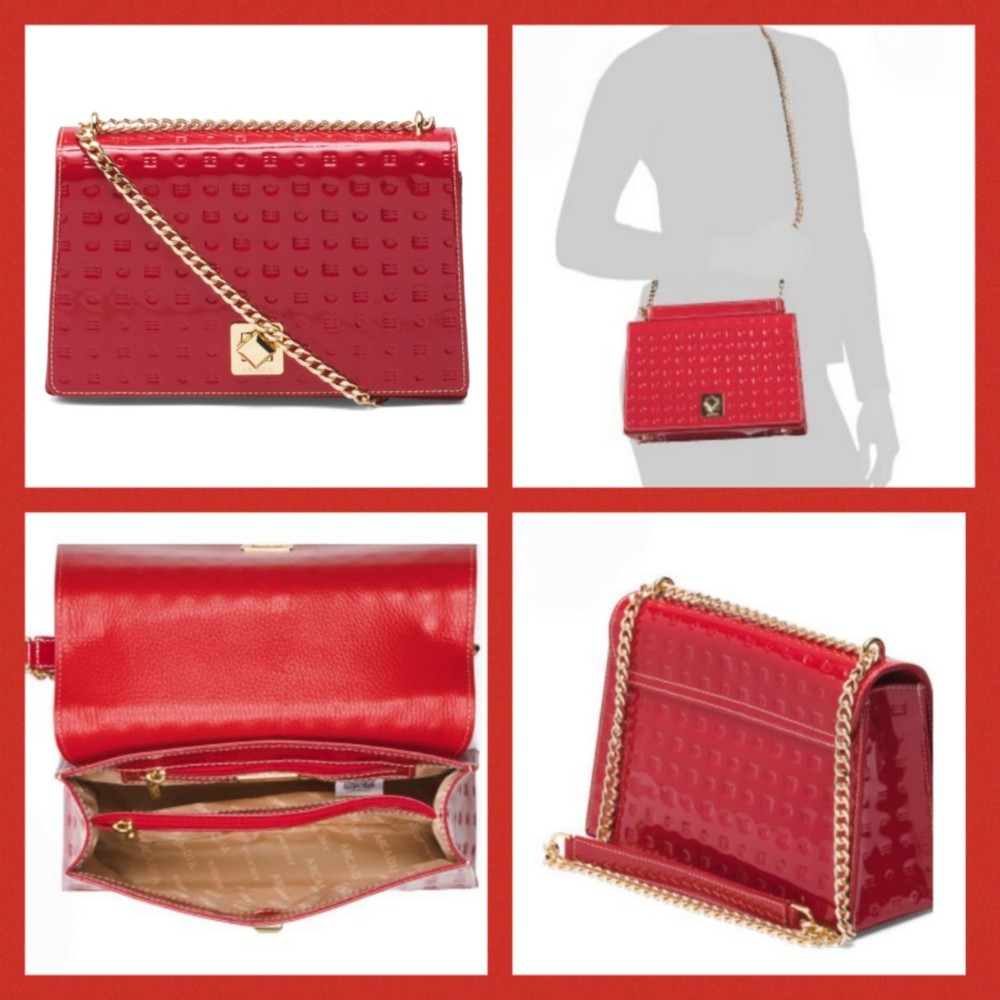 Arcadia Italy Laila Red Patent Leather Crossbody Bag with Adjustable Strap