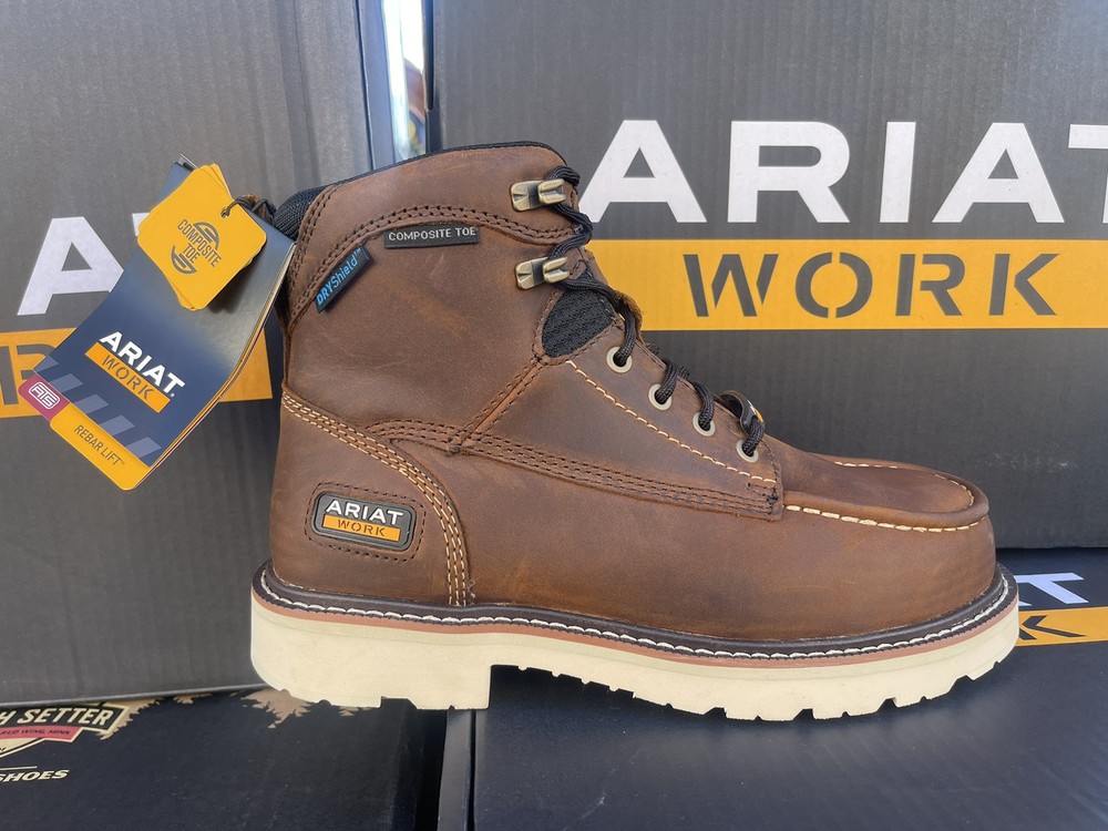 Ariat Rebar Lift 6 Inch H20 Safety Toe Work Boot for Men in Distressed Brown