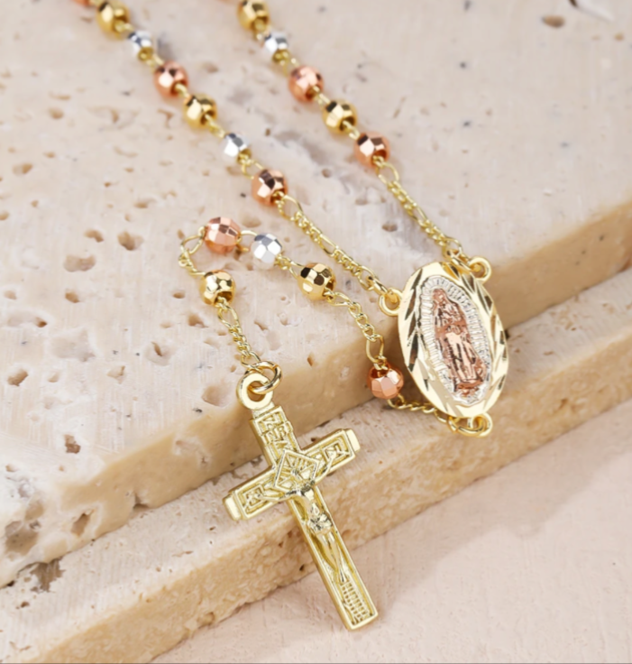 Gold Plated Rosary Jewelry Virgin De Guadalupe 18k gold rosary necklace