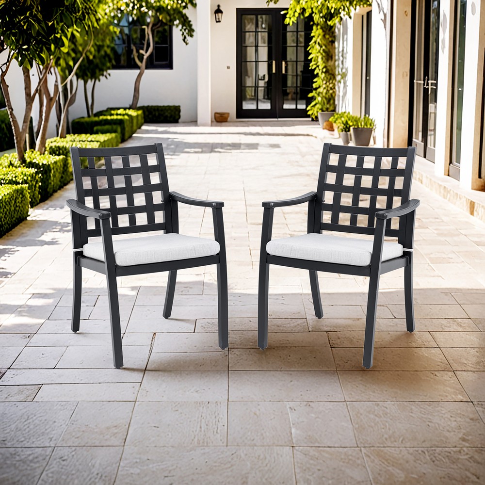 Modern Classic Cast Aluminum Outdoor Dining Chairs 2-Piece Set Textured Ember Finish