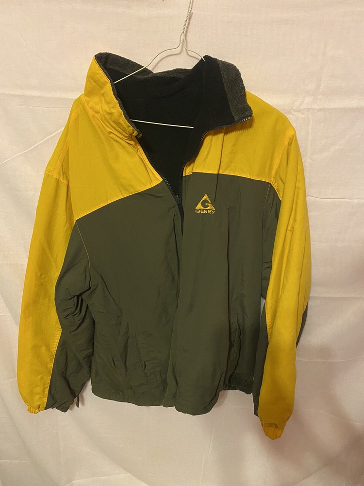 Gerry Yellow Gray Large Nylon Fleece Reversible Zip Up Jacket Coat