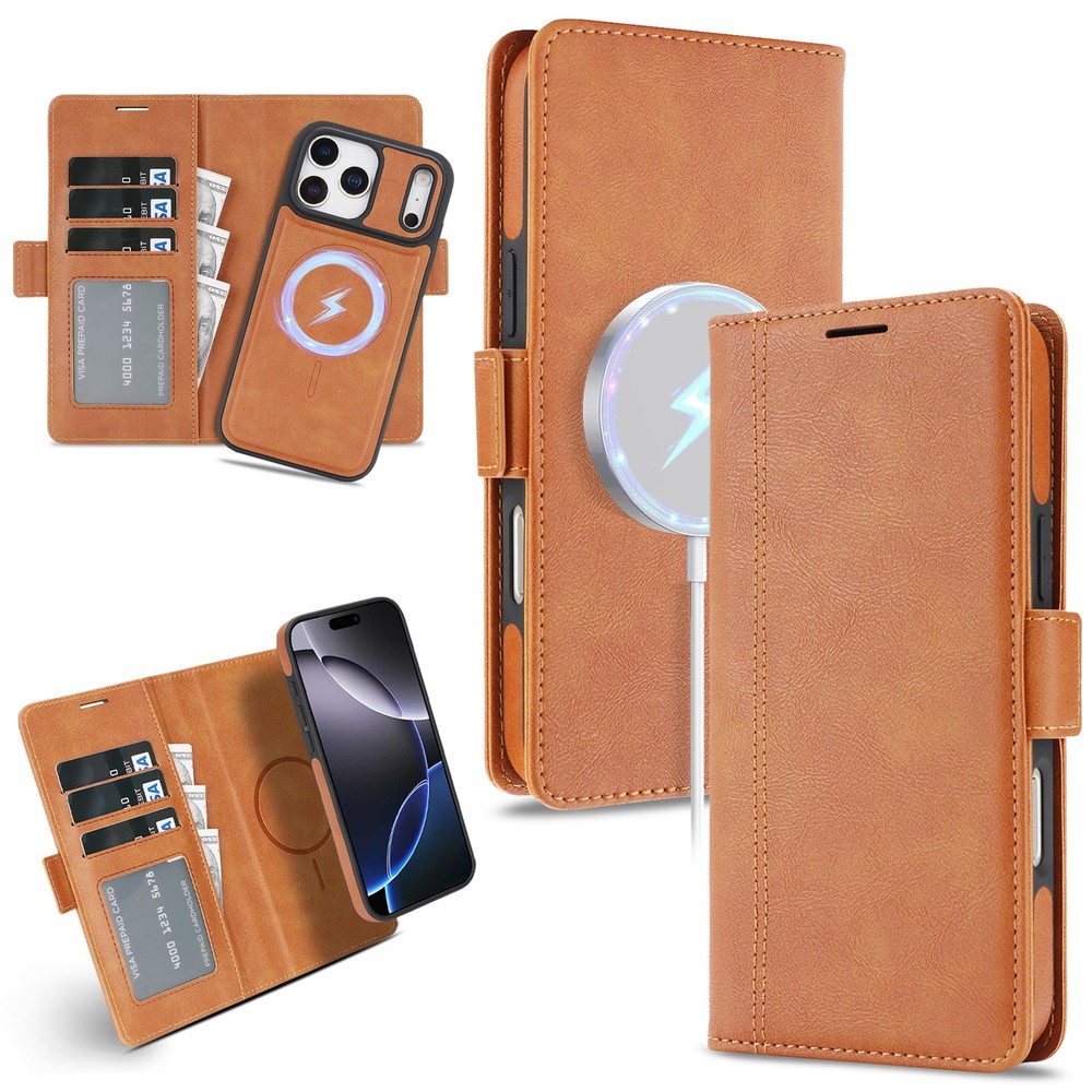 2IN1 Mag Safe Leather Wallet Case For iPhone 17 Pro Max 17 Air 16e 15 14 13 12