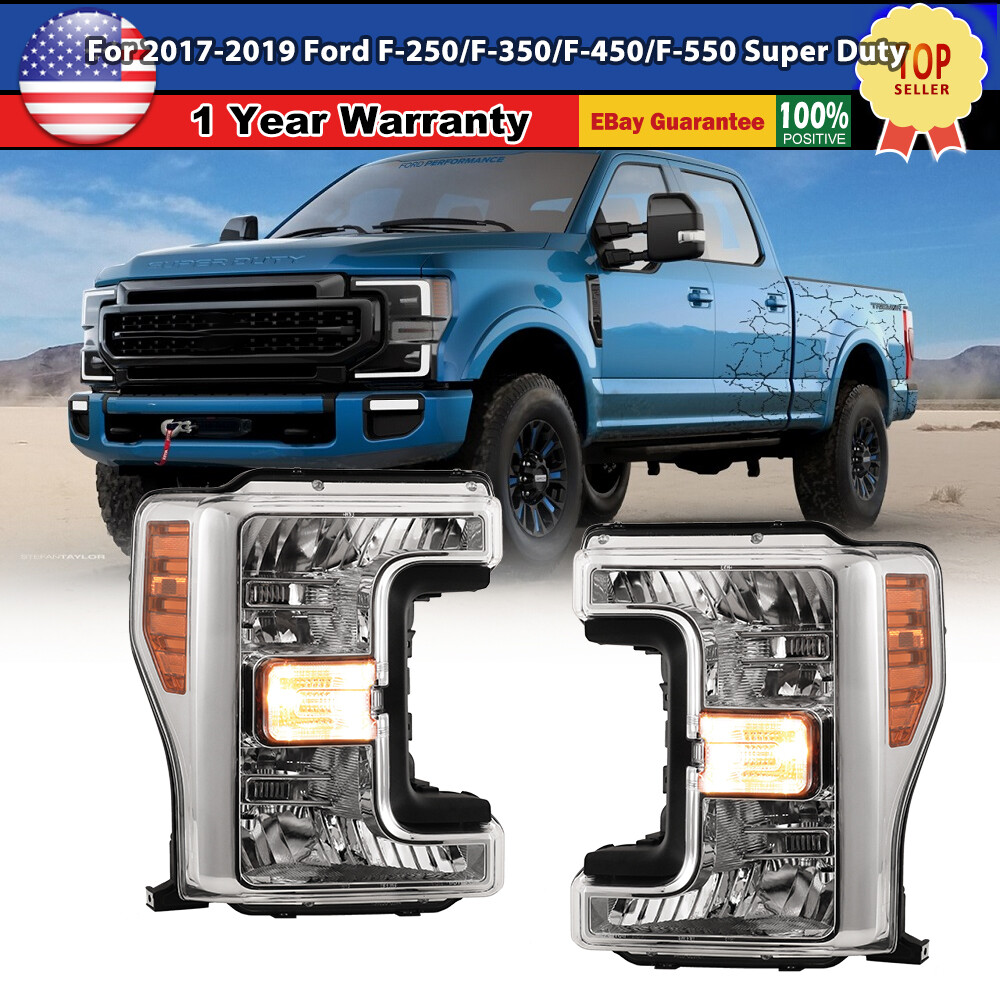 For 2017 2018 2019 Ford F-250 F-350 F-450 F-550 Super Duty Headlights Chrome L+R