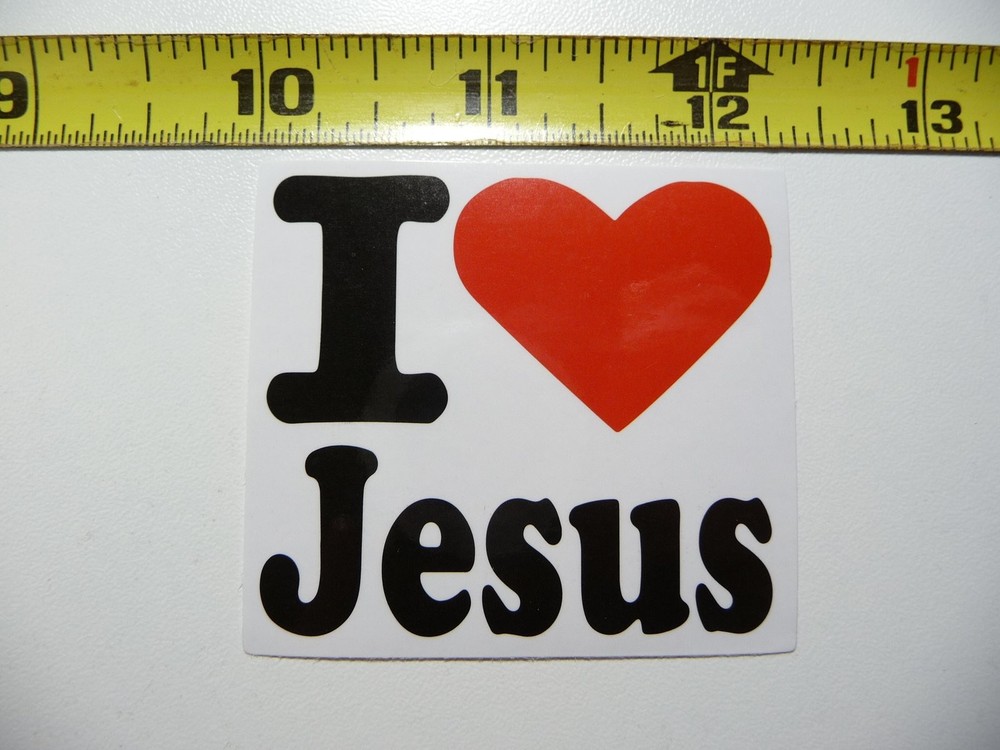 I Love Jesus Square Heart Decal Sticker Christian Faith Church